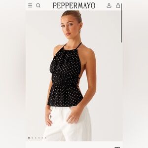 Peppermayo Black and White Polka Dot Halter Blouse